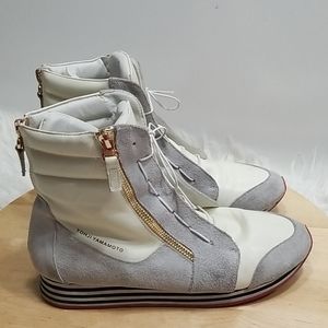 Y-3 YOHJI YAMAMOTO White Gray Suede High Top Wedge Leather Snkr 7.5/8